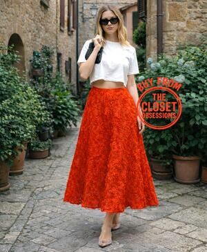 ZARA Floral Voluminous Midi Skirt NWT | Red Textured A-Line